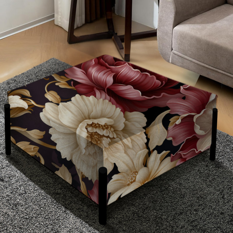 Beige et rouge Chic Elegance Peony Gardens - Grand repose-pieds carré floral