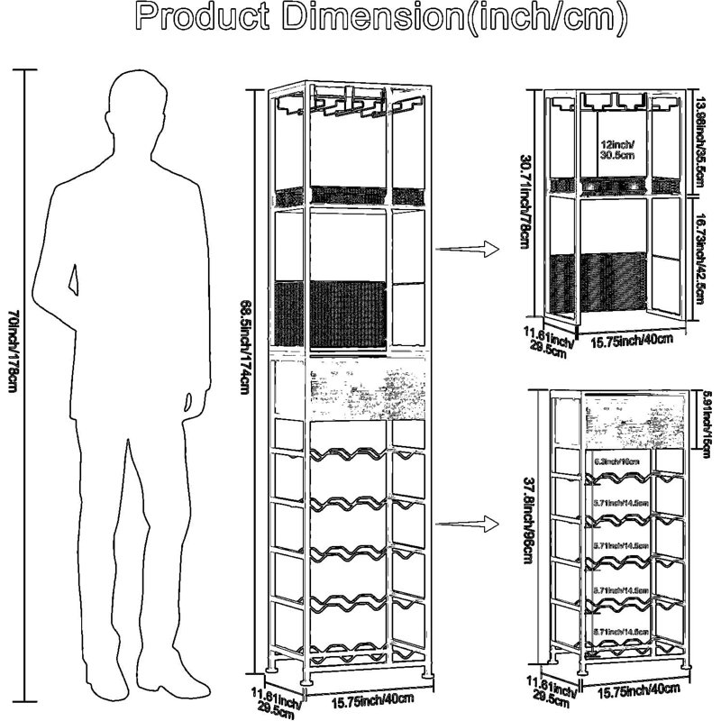 Support à vin modulaire autoportant 2-en-1 avec une capacité de 40 bouteilles, des pieds réglables et un tiroir de rangement - conversion verticale du sol en comptoir pour la présentation d'un bar