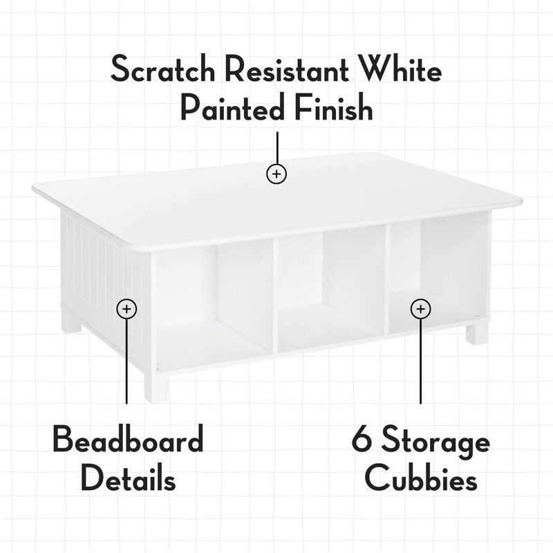 RiverRidge Kids Desk, Activity and Play Table with 6 Storage Cubbies - White with 2 10" Floating Bookshelves
