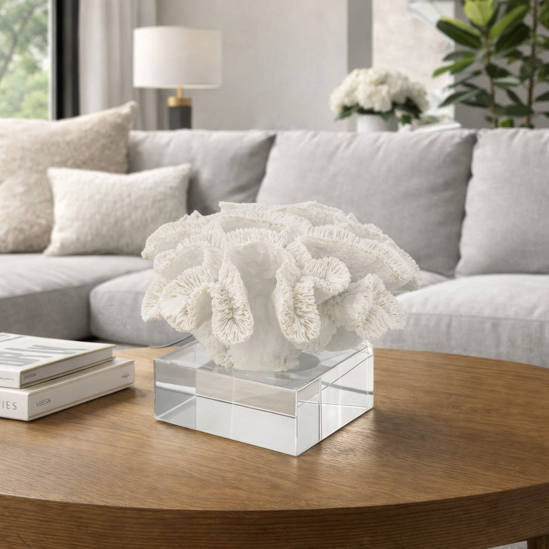Accent de faux corail Davy Rising, verre transparent, polyrésine blanc luxueux 9 pouces