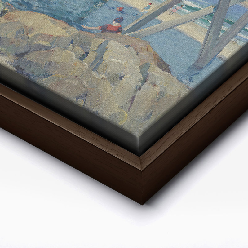 Plage de Good Harbor, 16"H x 20"W, Canvas, Brown Framed