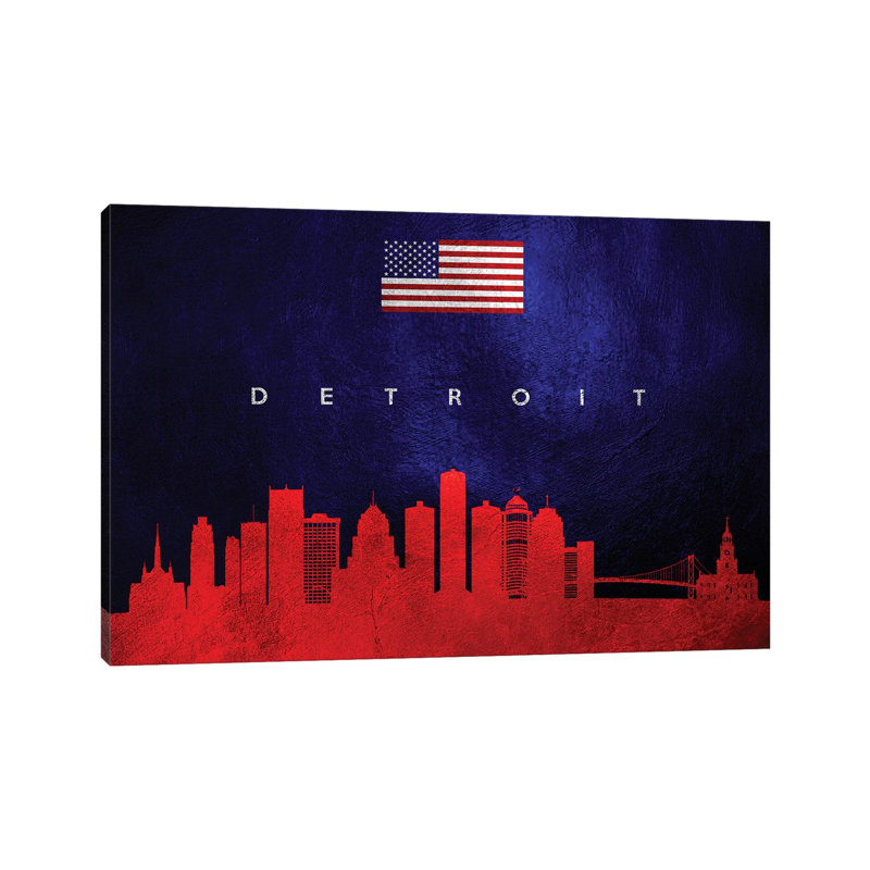 Detroit Michigan Skyline 1 Piece Wrapped Canvas Wall Art, 66.04 cm H x 45.72 cm W x 3.175 cm D