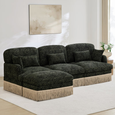 100-Inch Chenille Leopard-Print L-Shaped Sofa With Movable Ottoman, Ergonomic Support, Deep Seating, And Tool-Free Modular Assembly For Modern Living Rooms.