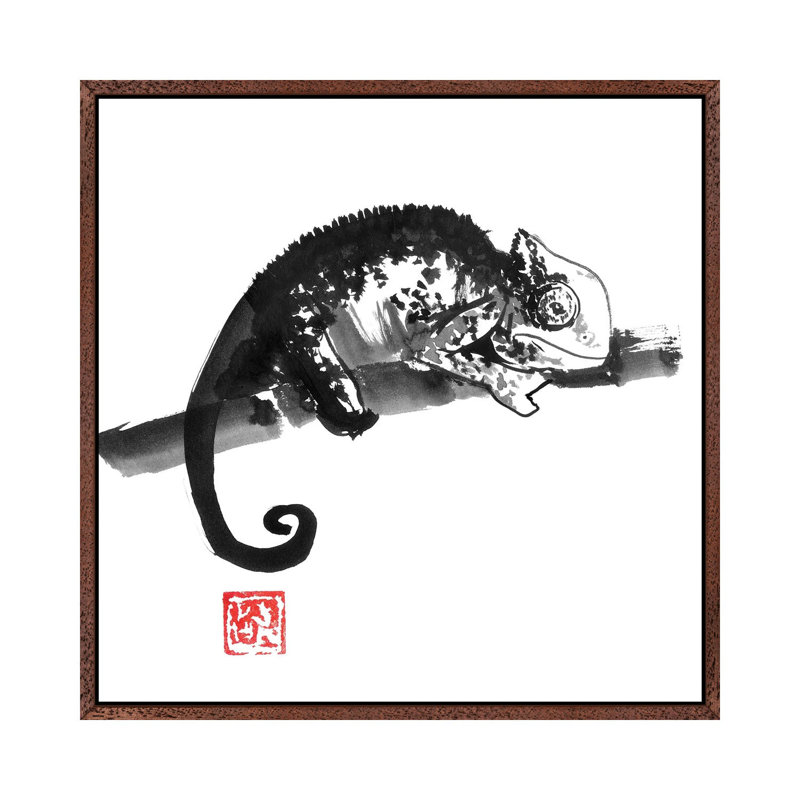 Chameleon 1 Piece Painting on Canvas, 93.98 cm H x 93.98 cm W, Classic Brown Wood Framed