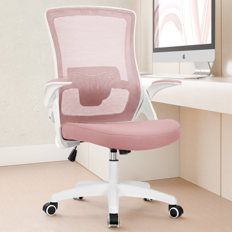 Chaise de bureau ergonomique Neeya, Rose, Base en plastique, Sans repose-tête