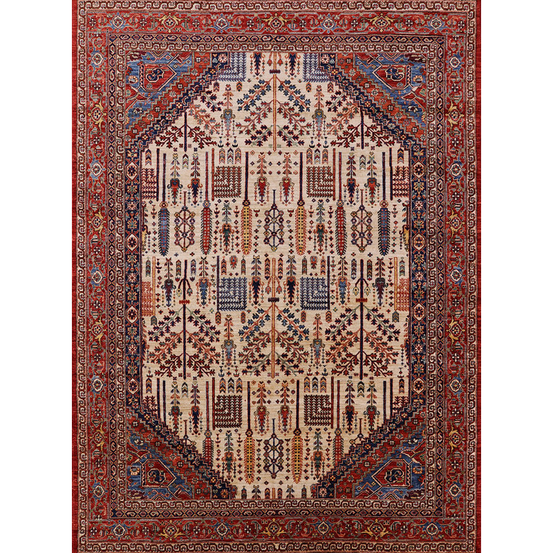 Tapis oriental rouge / gris / ivoire, Rectangle 5 pi x 7 pi