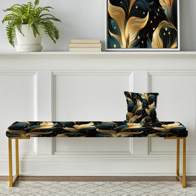 Geometric Upholstered Gold Bench