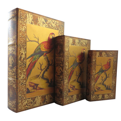 Ensemble de boîte décorative 3 pièces en bois de rangement arc-en-ciel perroquet