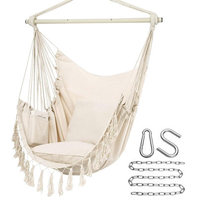 Hammock Chair Hanging Rope Swing, Max 500 Lbs, 2 Cushions Included, Large Macrame Hanging Chair