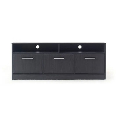 Laed 63 Inch TV Media Entertainment Console, 3 Door, Plinth Base, Dark Gray