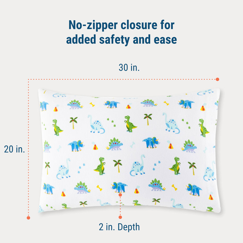 Taie d'oreiller en flanelle de coton 100% Wildkin Kids - douce, respirante et de taille standard - Dinosaur Land