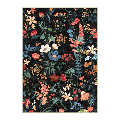 Pearcy Machine Washable Floral Area Rug With Non-Slip Backing