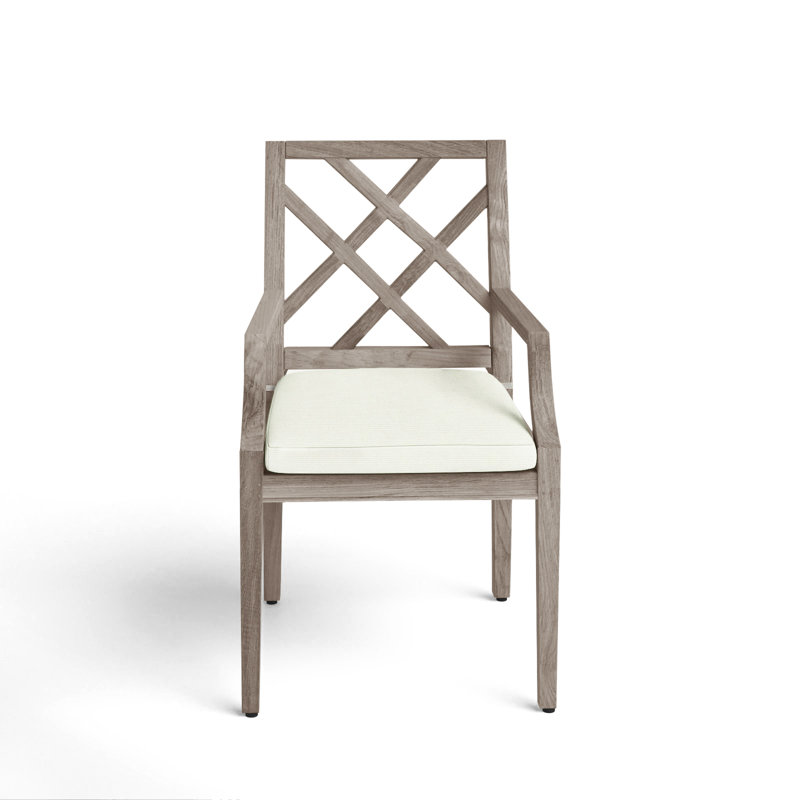 Haley Patio Dining Armchair with Cushions, Oyster Teak, Natural White, No Welt