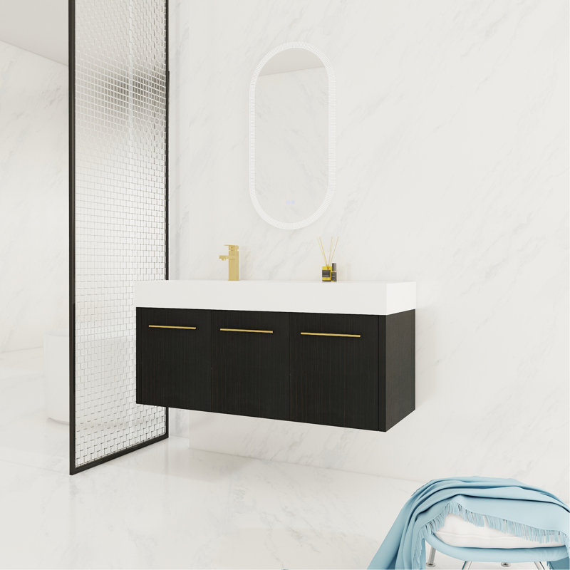 Meuble-lavabo mural avec lavabo, lavabo en résine à rebords épais, ensemble KD