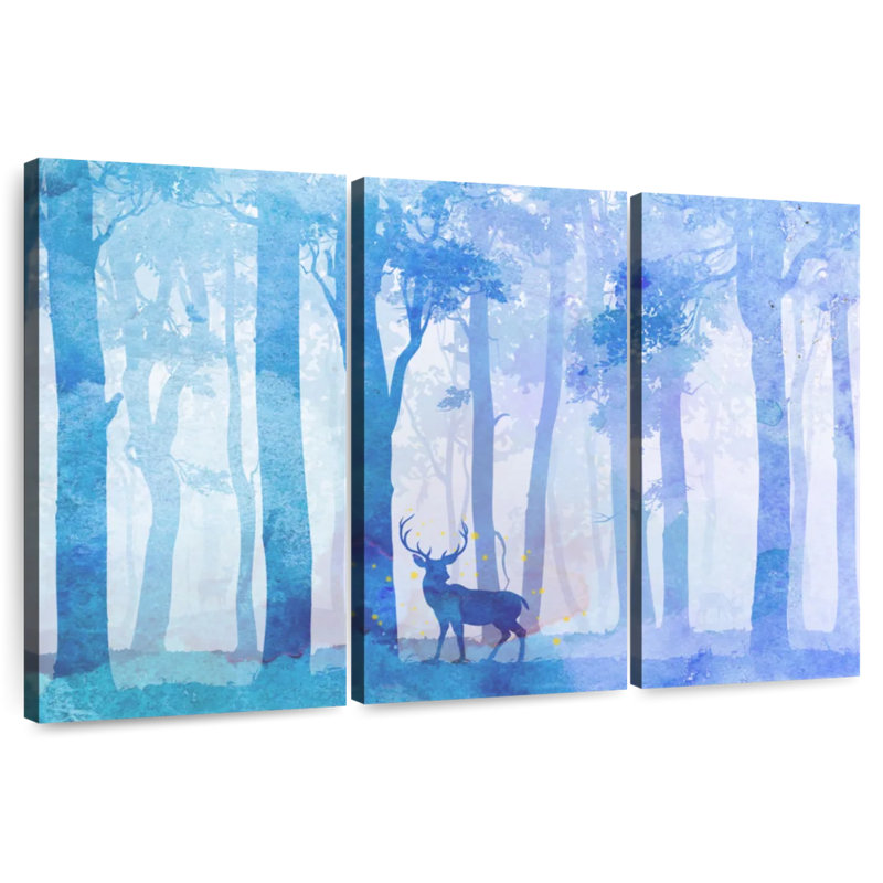 Watercolor Deer Forest, 28" H x 45" W