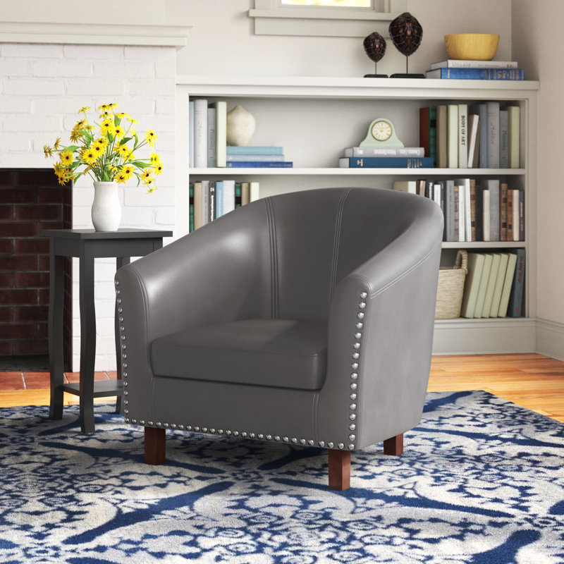 Faux Leather Barrel Chair, Grey