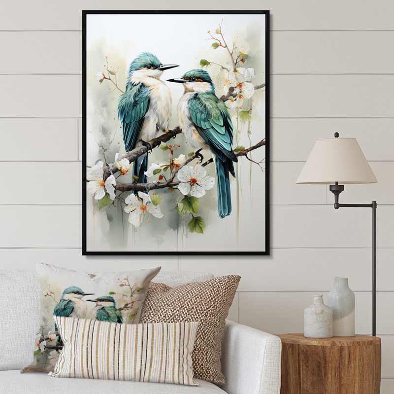 Azriella, oiseau, sérénade de plumes II sur toile, H 20 po x l 12 po x P 1 po, Cadre flottant noir