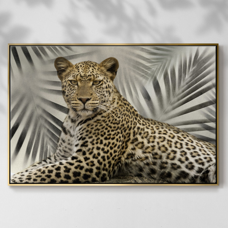 Boho Cheetah, peinture sur toile encadrée, H 25 po x l 37 po x P 2 po, Encadrement doré