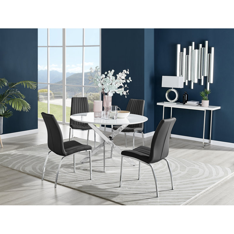 4 - Person Dining Set, 75cm H x 100cm W x  100cm L, Black/Silver