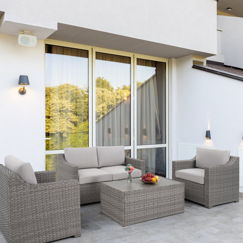 4 - Person Patio Conversation Set with Cushions, Beige, Gray