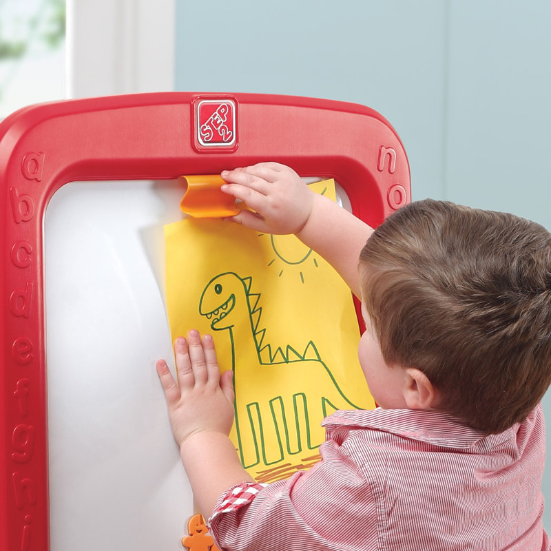 Red and Beige Freestanding Toddler Magnetic Chalkboard Easel