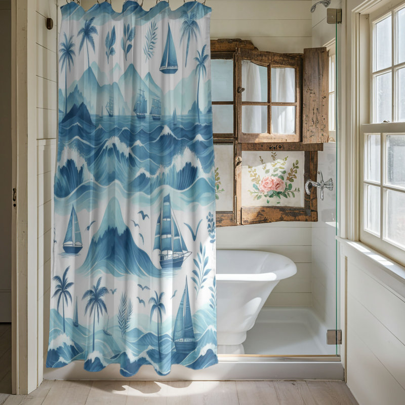 Rideau de douche standard 1 pièce Gabrielis Sea Drift, H 74 po x l 71 po