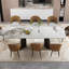 Ensemble de table de salle à manger 9 pièces en faux marbre avec plateau rectangulaire extensible en fritté de 94,5 po et 8 chaises en similicuir-1730726206-1730726179