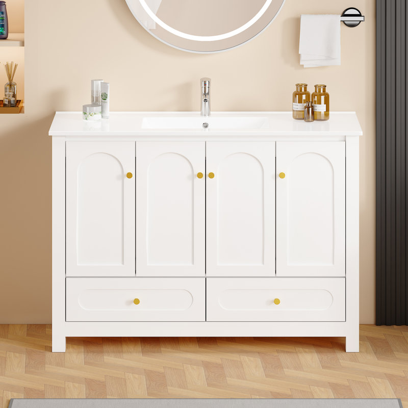 Mobilier de rangement spacieux en MDF (doit inclure le meuble-lavabo et le lavabo), salle de bain moderne