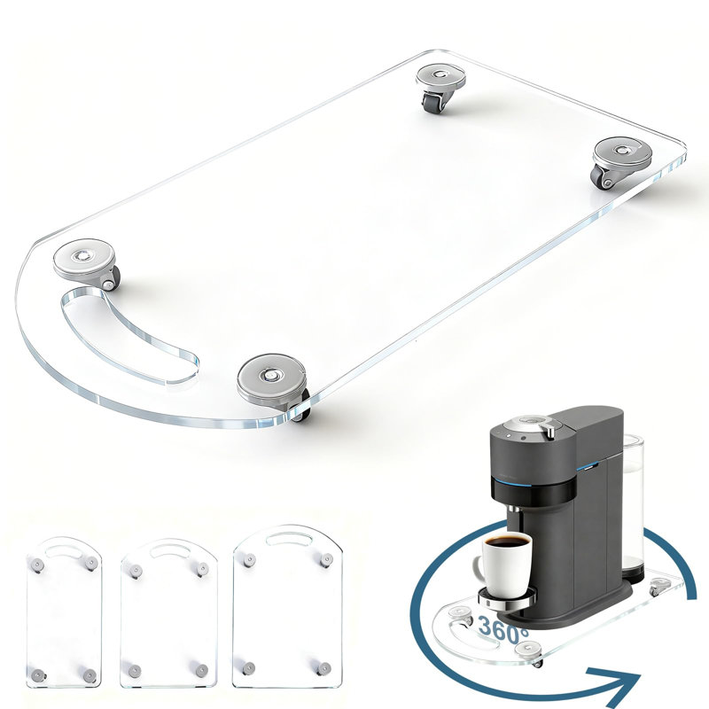 Plateau coulissant à 360 ° pour cafetière, glissières en acrylique transparent pour appareils de cuisine, plateau coulissant pour cafetière, 7,4 po x 14 po
