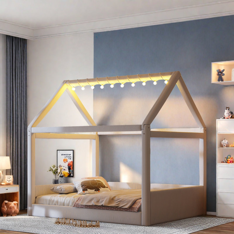 Upholstered Daybed With Led Light Strips, Beige