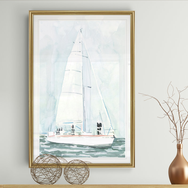 « mou voilier iii »-reproduction d’art sur toile, H 26,5 po x l 36,5 po x P 1,5 po, Cadre doré