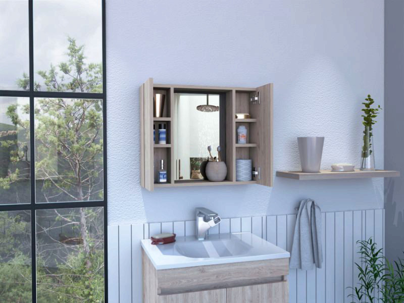 Pharmacie, miroir, porte double, une tablette extérieure, Naturel