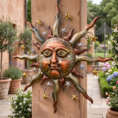 21‑Inch Bronze 3D Sun‑Face Metal Wall Ornament, Rustic Vintage Suspended Sculpture for Indoor & Outdoor Use, Decor Accent for Garden, Living Room, Patio and Farmhouse, Thoughtful Present for Mothers