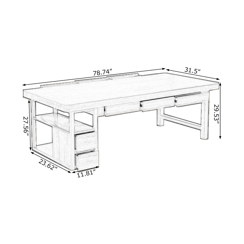 Bureaux rectangulaires en bois massif Burlywood, H 29,53 po x l 78,74 po x P 31,5 po