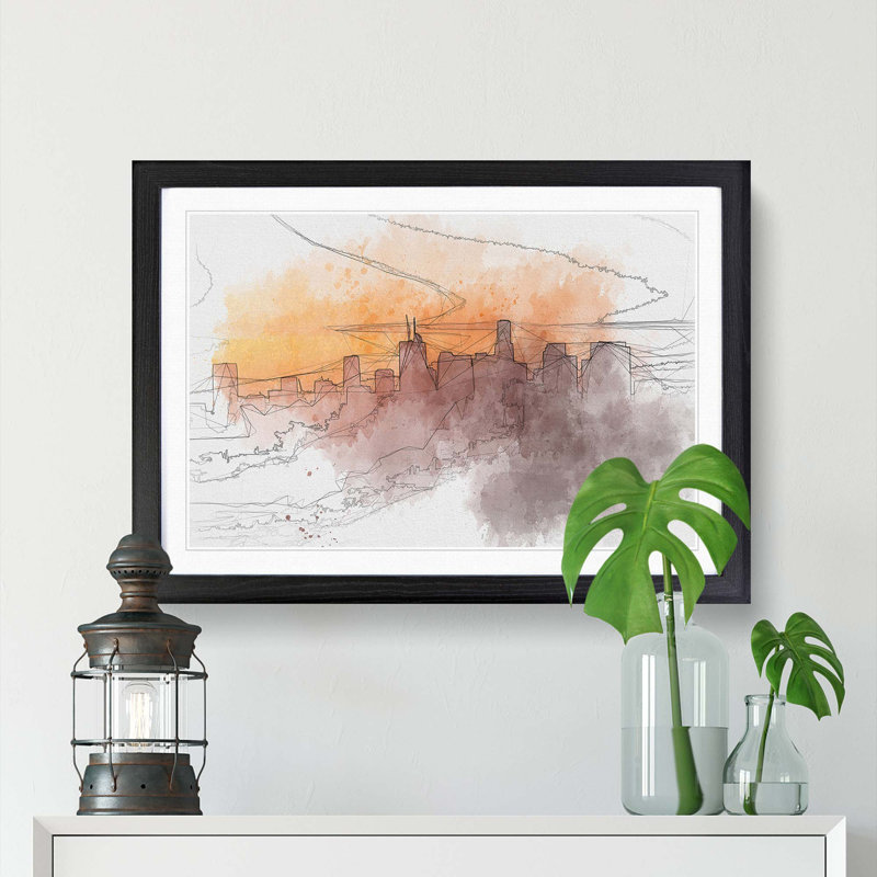 Downtown Los Angeles at Sunset in Abstract - Picture Frame Graphic Art Print, 36cm H x 48cm W x 2cm D, Black Framed