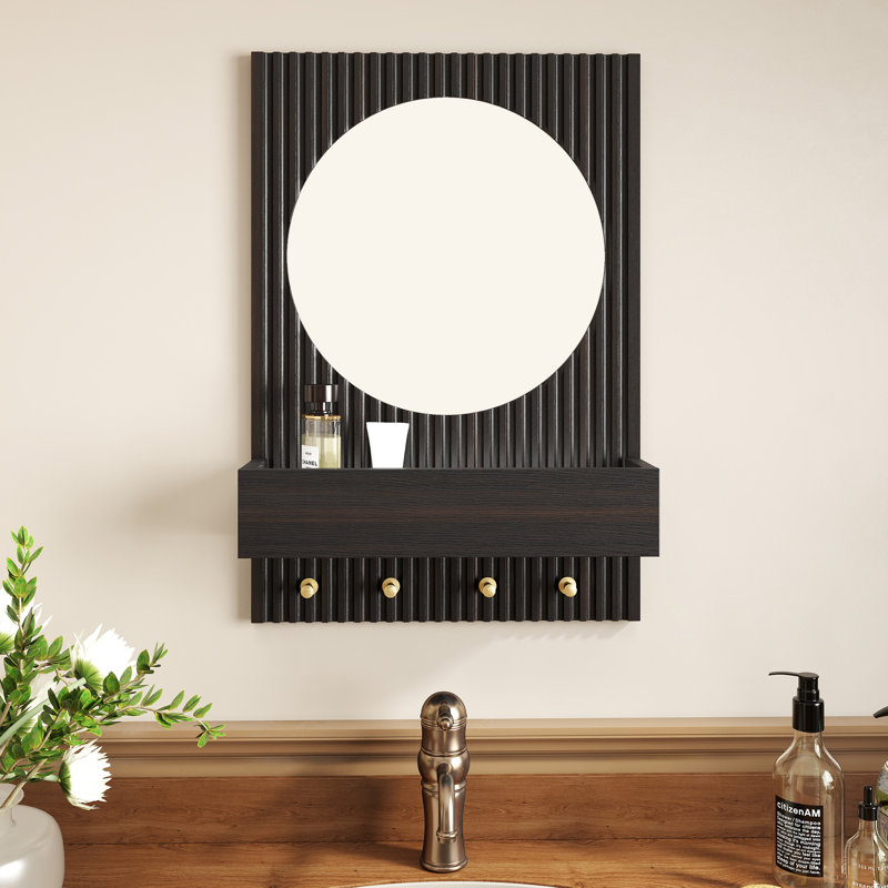 Tarsita Rectangle Wall Mirror with Shelves, Black