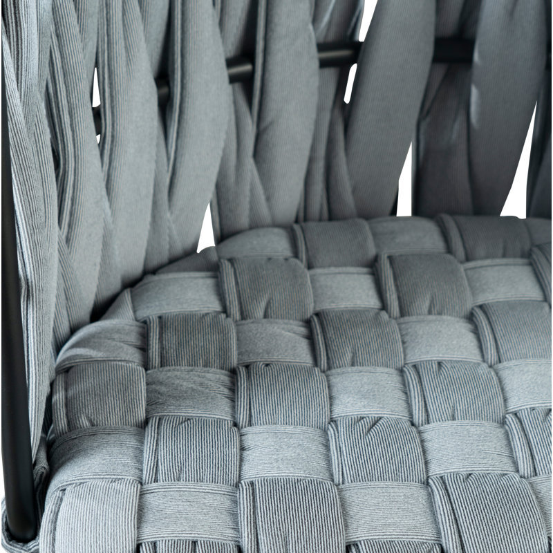 Ensemble de chaise de salle à manger avec accoudoirs tressés Tyrone, Velours gris clair, Noir