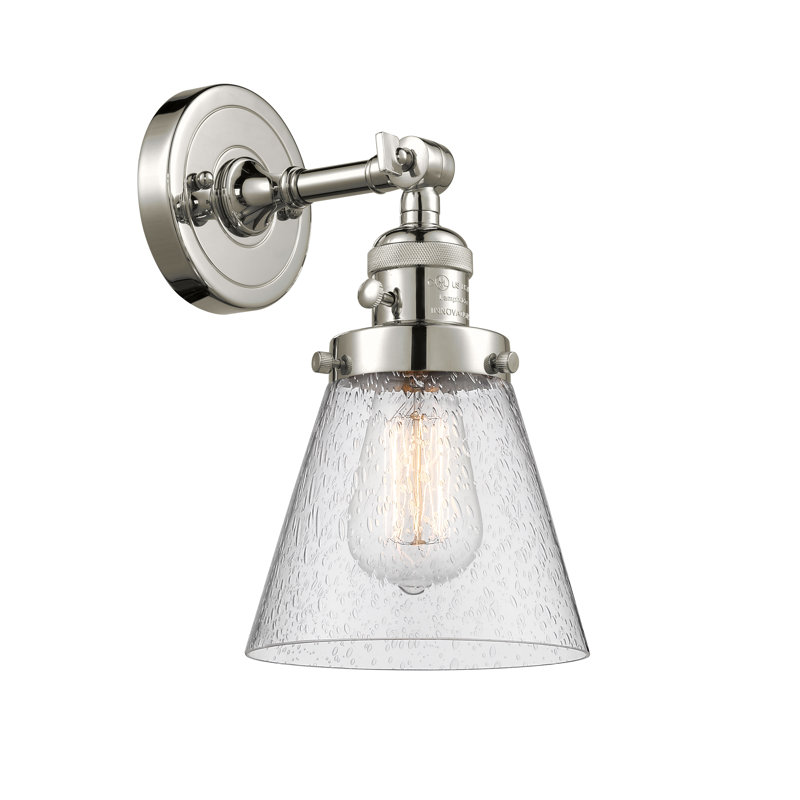 Applique murale 1 lumière Cone, Ampoule DEL rétro de 3,5 watts, Grainé, Nickel poli