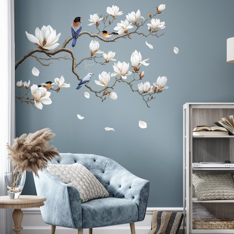 Autocollants muraux blancs en forme de magnolia