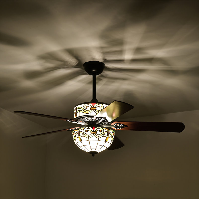 Ventilateur de plafond à deux niveaux avec abat-jour vert Langdale Tiffany