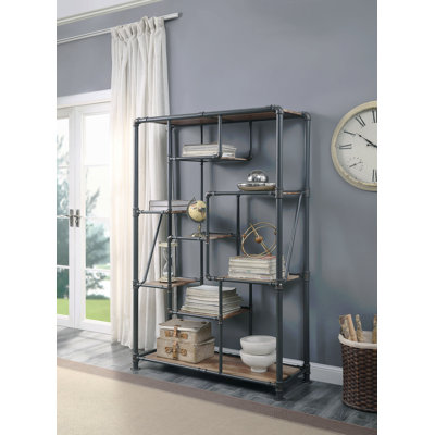 Unité de rangement à 8 tablettes de style industriel: cadres en métal robustes, conception KD peu encombrante avec détails en bois