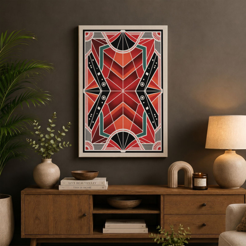 Radiant Star Design Art Deco - Wrapped Canvas, 24x16 - 61.0 x 40.6 cm, Sage Border