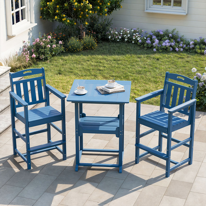 Pennington 3-Pieces 2-person Outdoor Patio Bars Set With Square Table And HDPE Chairs, Navy Blue