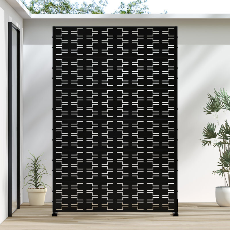 Écran d'intimité en métal pour l'extérieur, H 72 po x l 47 po x P 16 po, Noir