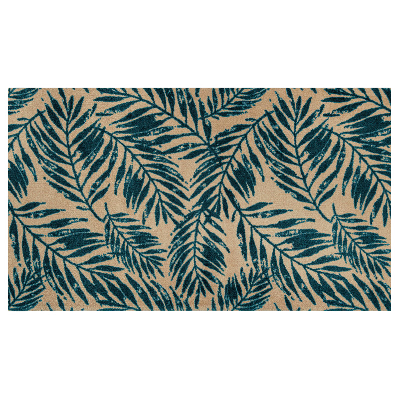 Tapis de sol lavable Palm Leaf, L 28 po x L 47 po, Sarcelle