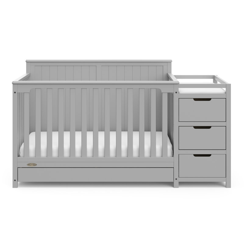 Lit de bébé convertible et table à langer avec rangement Hadley 5-en-1, Blanc, Lit de bébé + matelas + protecteur