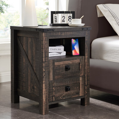 Table de chevet 2 tiroirs avec prises et ports USB Adaija