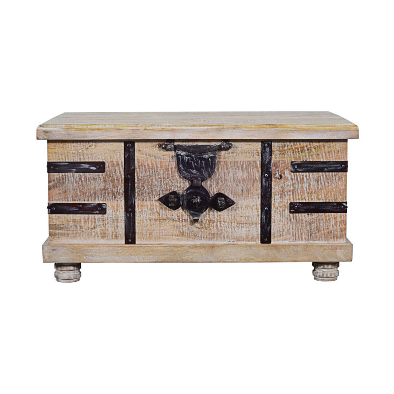 Table basse à plateau relevable en bois Mango avec incrustations en métal