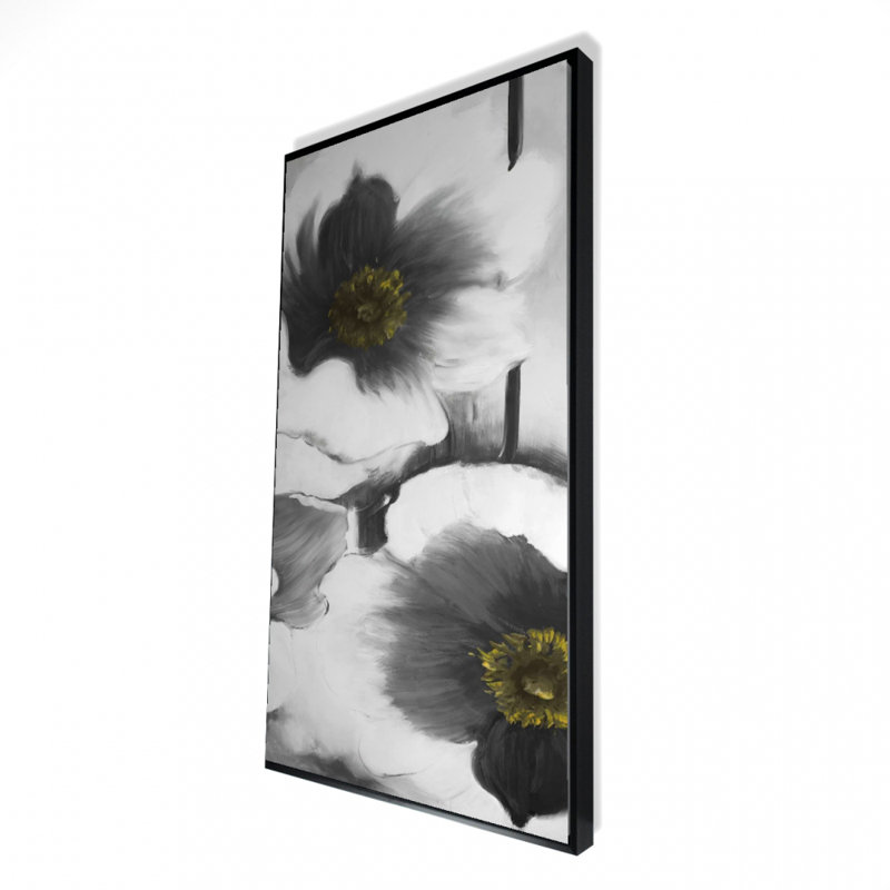 Black And White Flowers Print On Canvas, H 48 po x l 24 po
