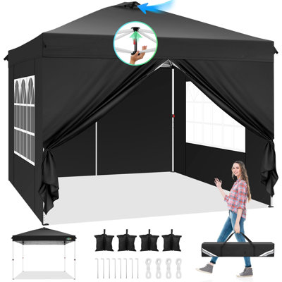 Tente à auvent escamotable 10 pi x 10 pi avec abri de jardin escamotable facile à installer à deux personnes avec 4 parois latérales amovibles, évent sur le dessus, 4 sacs de sable, sac de transport